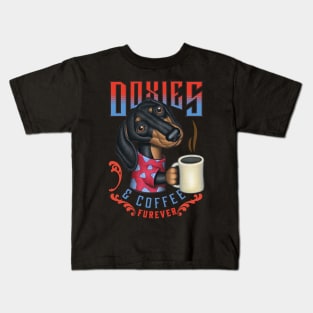 funny coffee drink Doxies  dachshund and Coffee fur baby drinker Kids T-Shirt